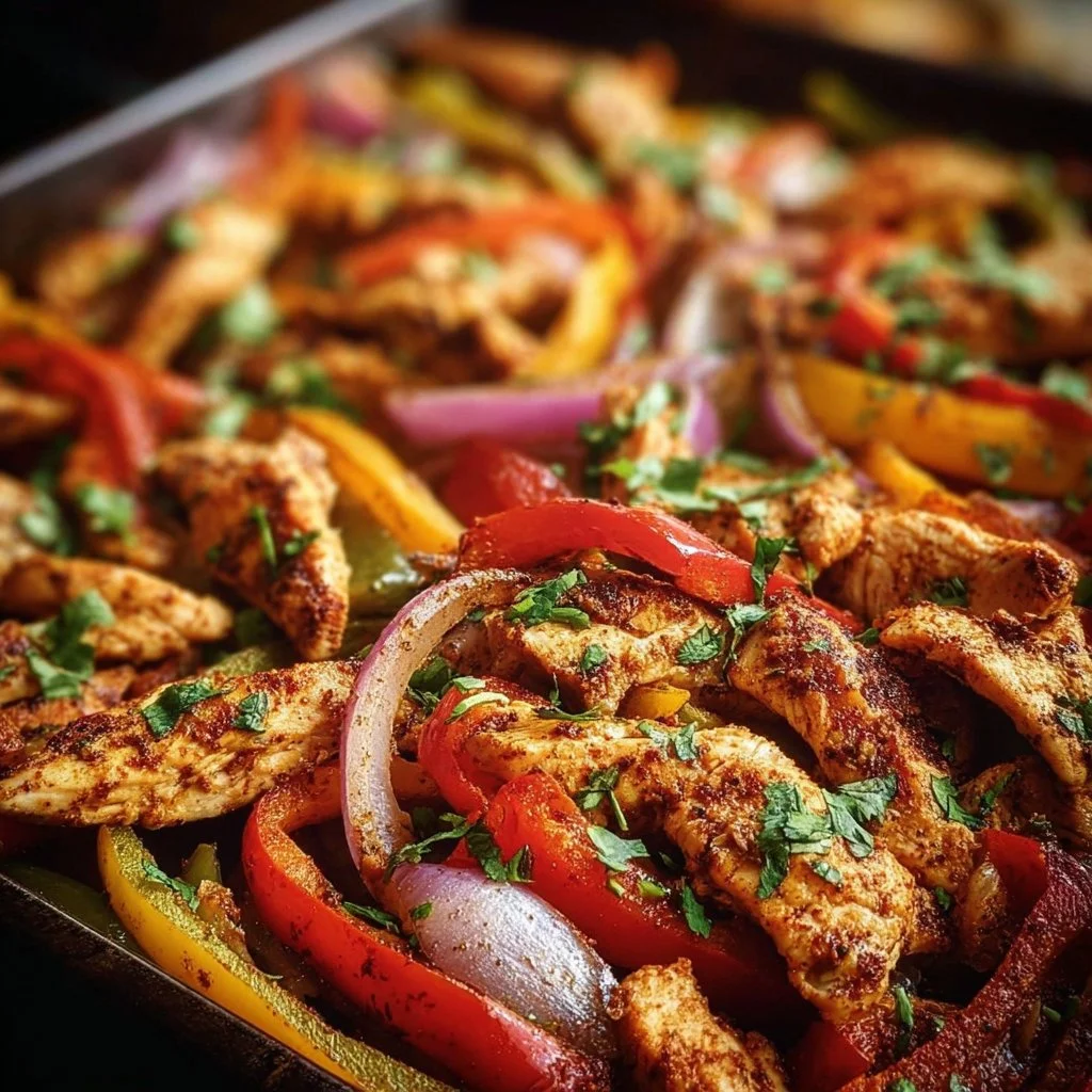Delicious sheet pan chicken fajitas with colorful peppers and onions