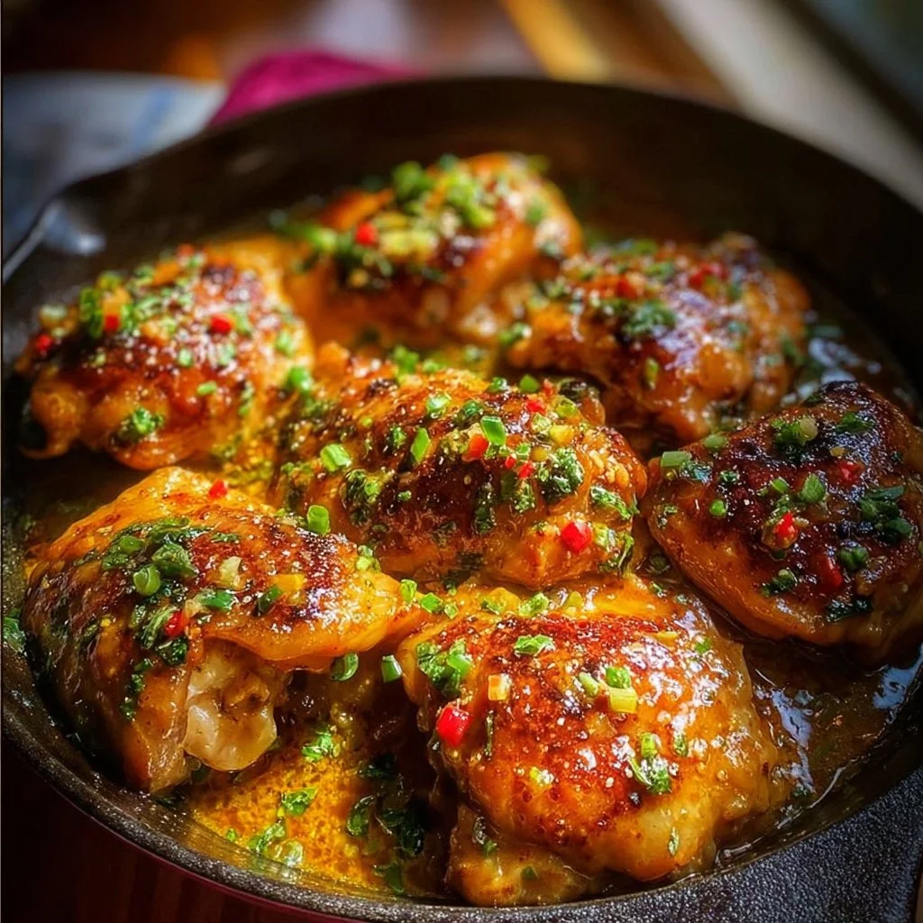 Delicious Skillet Bang Bang Chicken Thighs cooked to perfection