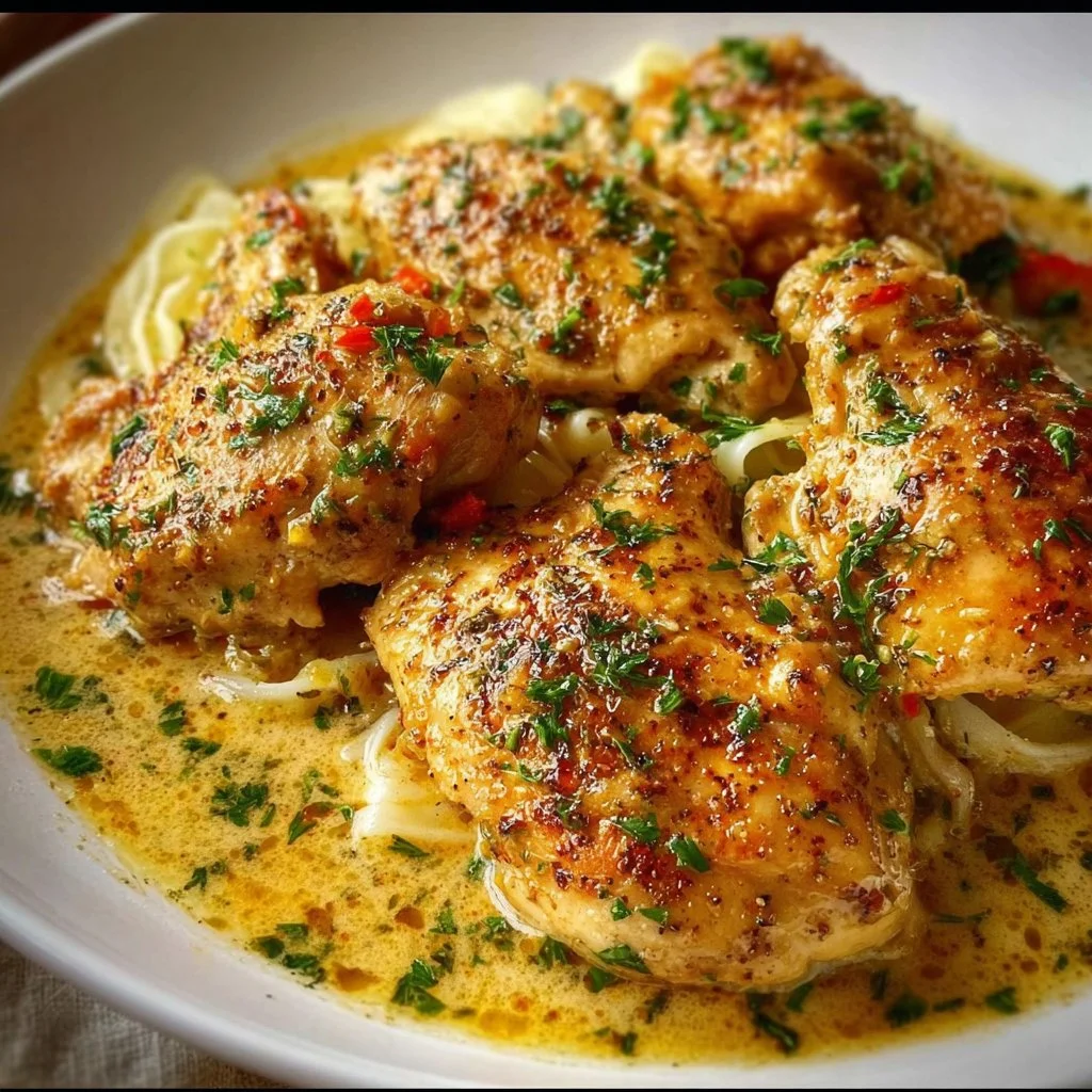 Creamy Slow Cooker Angel Chicken served with rice and vegetables