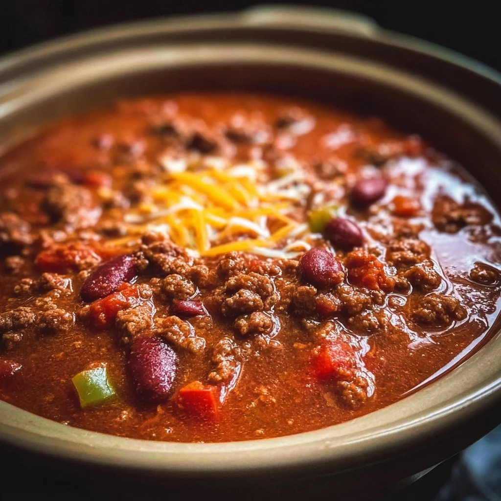 Bowl of delicious slow-cooker chili with beans and spices