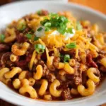 Delicious slow cooker chili mac served in a bowl