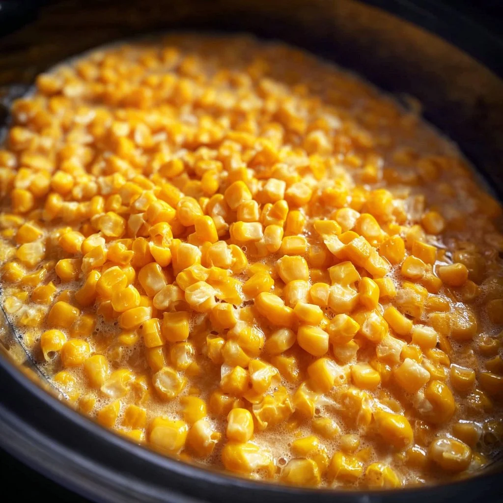 Bowl of creamy slow cooker creamed corn served as a side dish