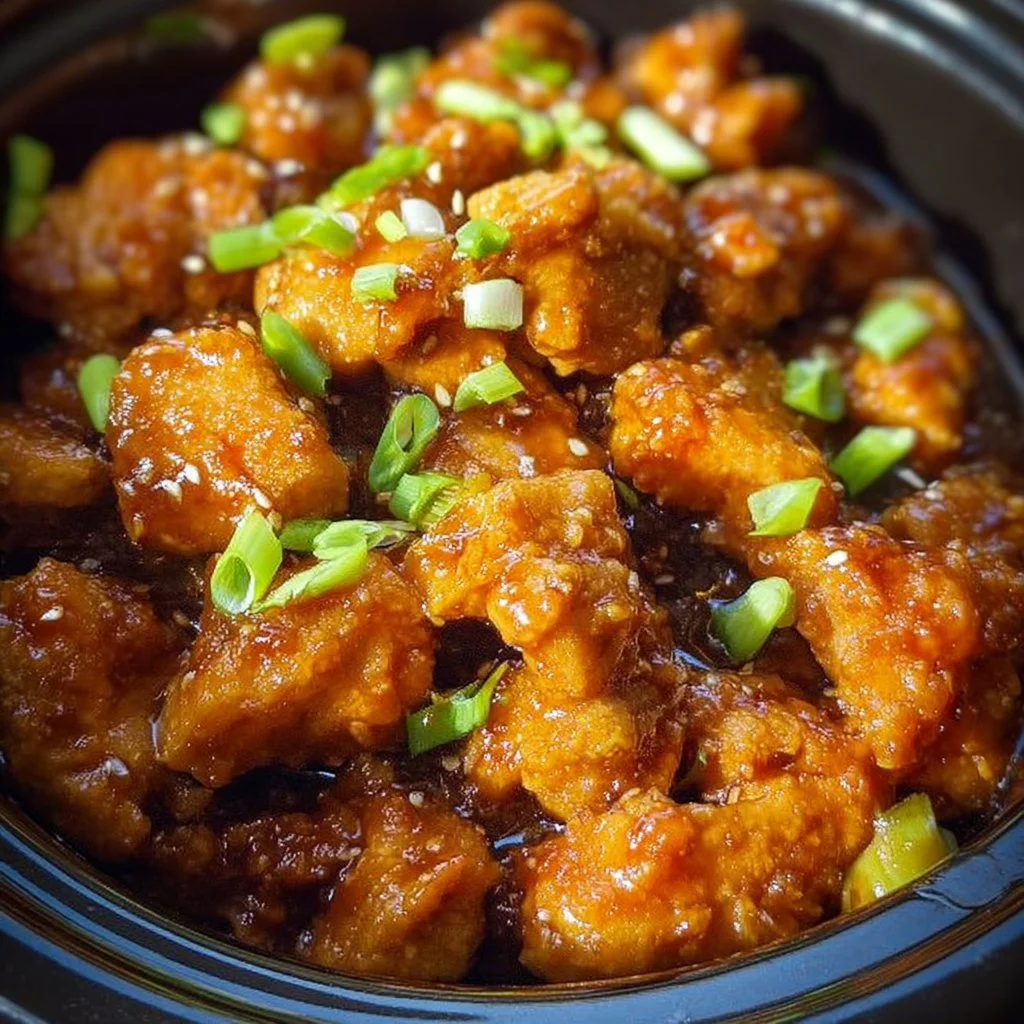 Delicious slow cooker orange chicken served on a plate with rice and vegetables