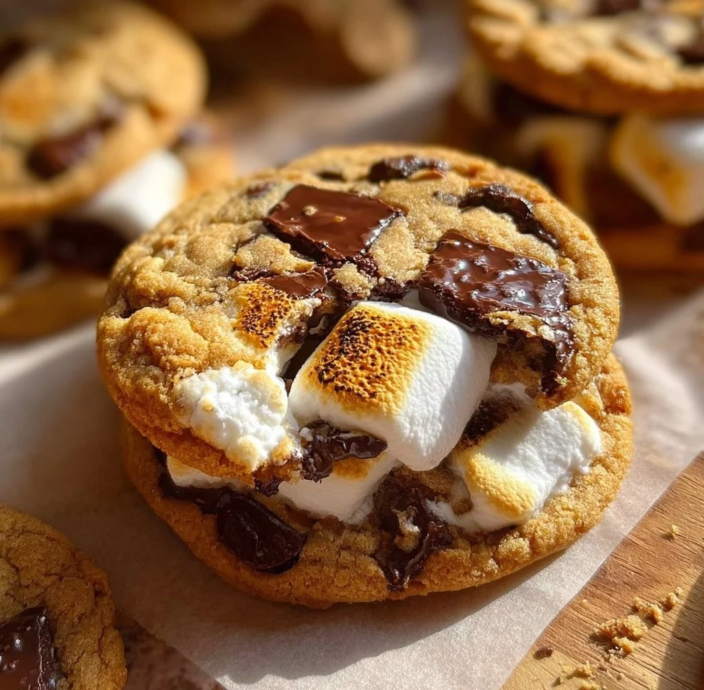 Delicious homemade S'mores Cookies with chocolate and marshmallow