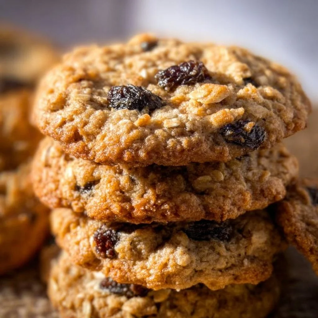 Soft and chewy oatmeal raisin cookies on a plate