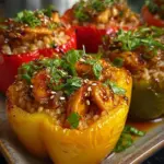 Delicious Teriyaki Pineapple Chicken & Rice Stuffed Peppers served on a plate