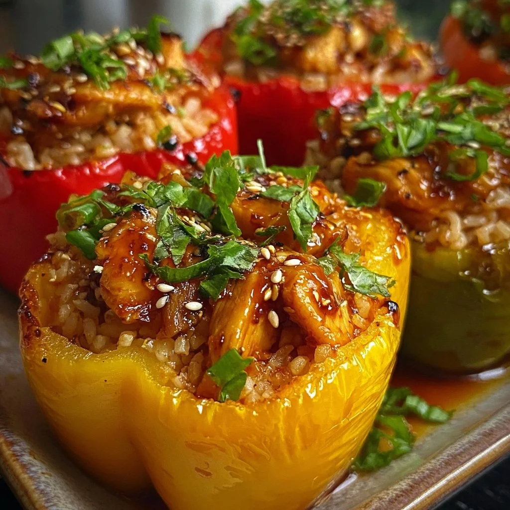 Delicious Teriyaki Pineapple Chicken & Rice Stuffed Peppers served on a plate