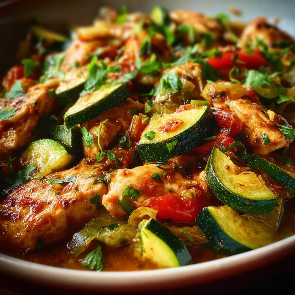 Delicious Tex Mex Chicken with Zucchini served in a colorful dish
