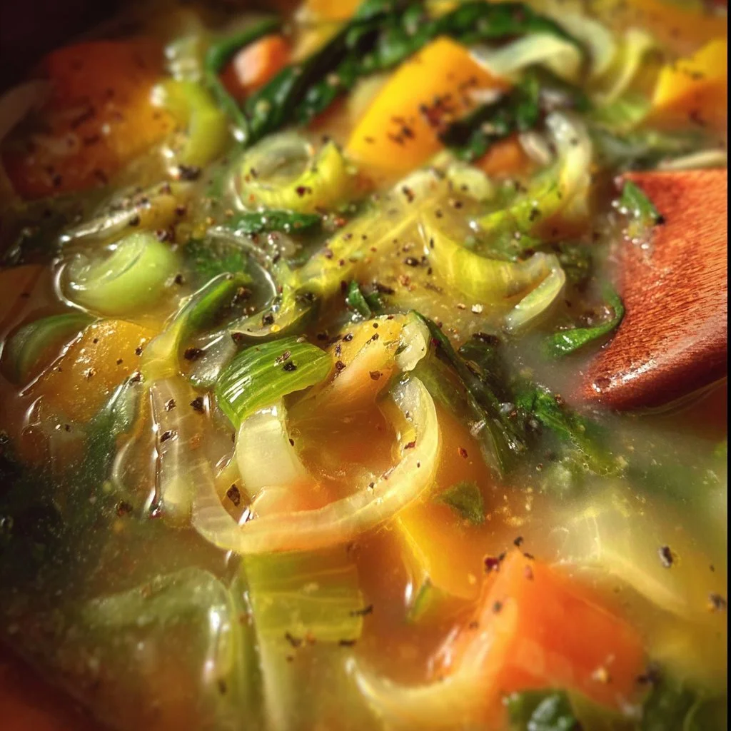 Bowl of Vegan Japanese Winter Squash and Leek Soup garnished with green onions.