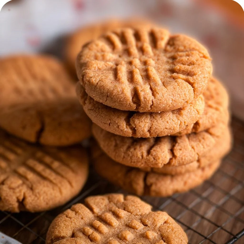 Plate of freshly baked 3-ingredient peanut butter cookies
