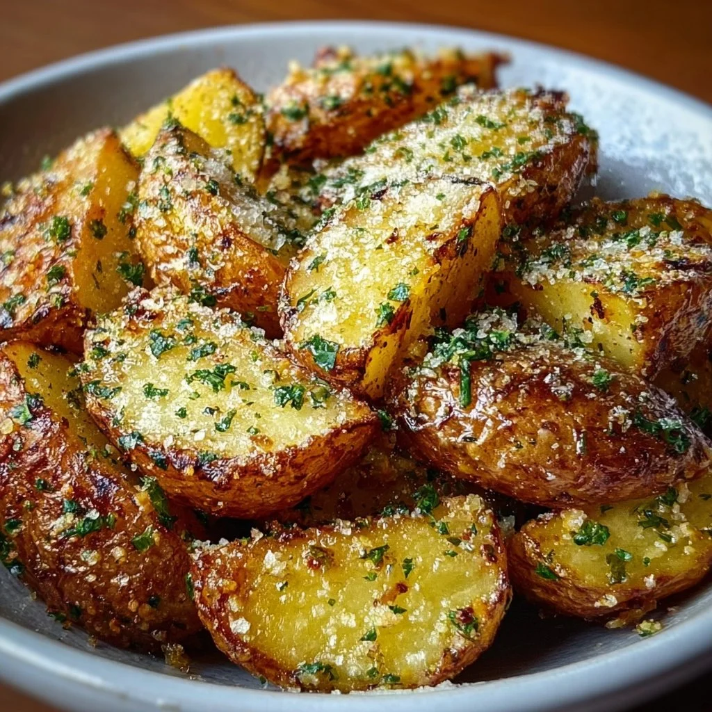 Air Fryer Baked Garlic Parmesan Potatoes, a crispy and flavorful side dish.