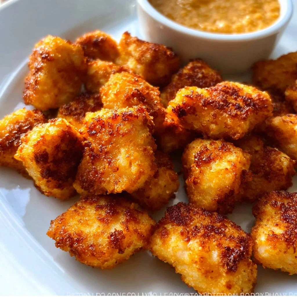 Crispy air fryer chicken bites served with dipping sauce