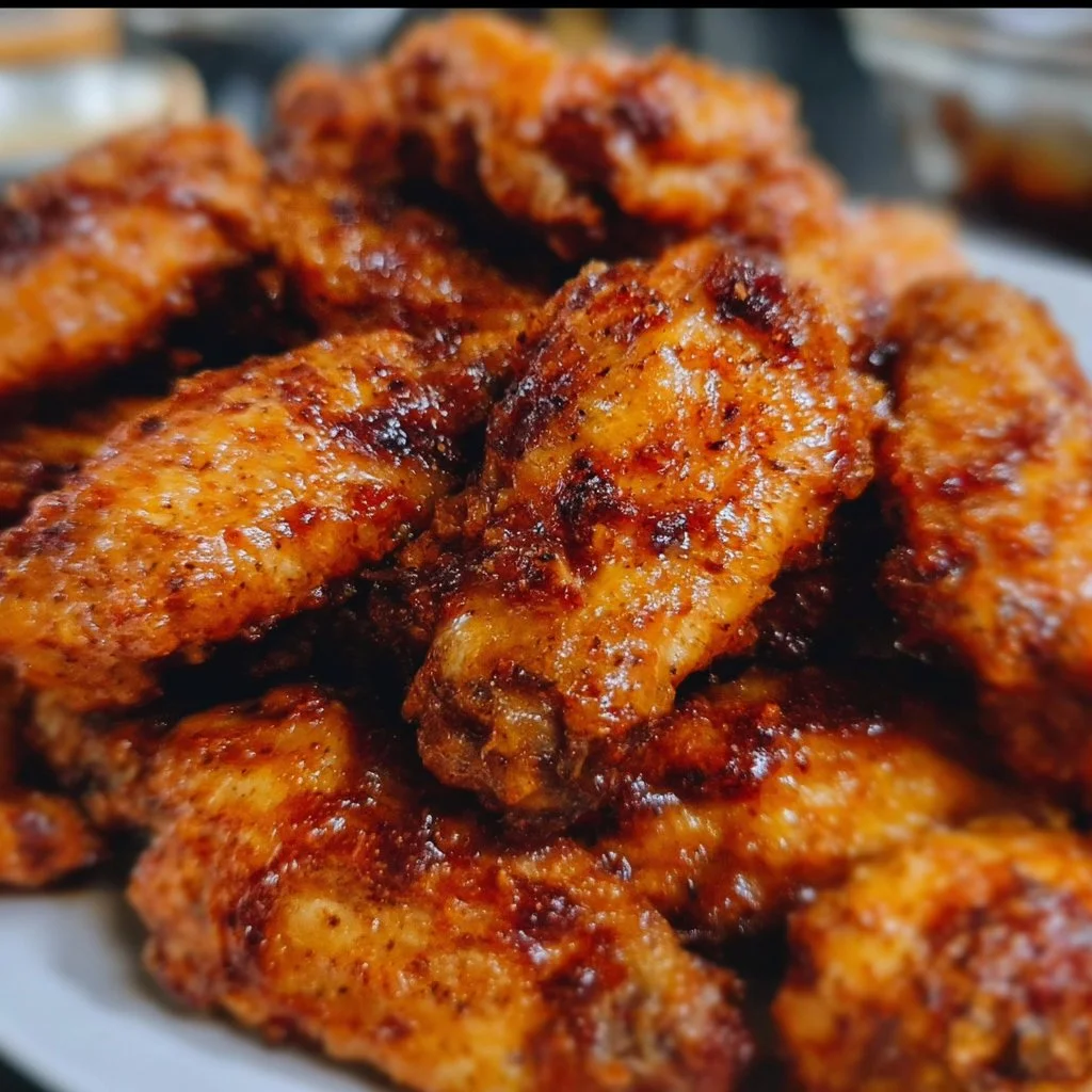 Delicious air fryer chicken wings served with dipping sauce and celery sticks