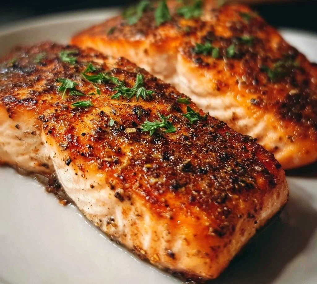Delicious air fryer salmon served with vegetables on a plate
