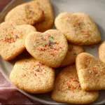 Air fryer sugar cookies freshly baked and golden brown on a plate.