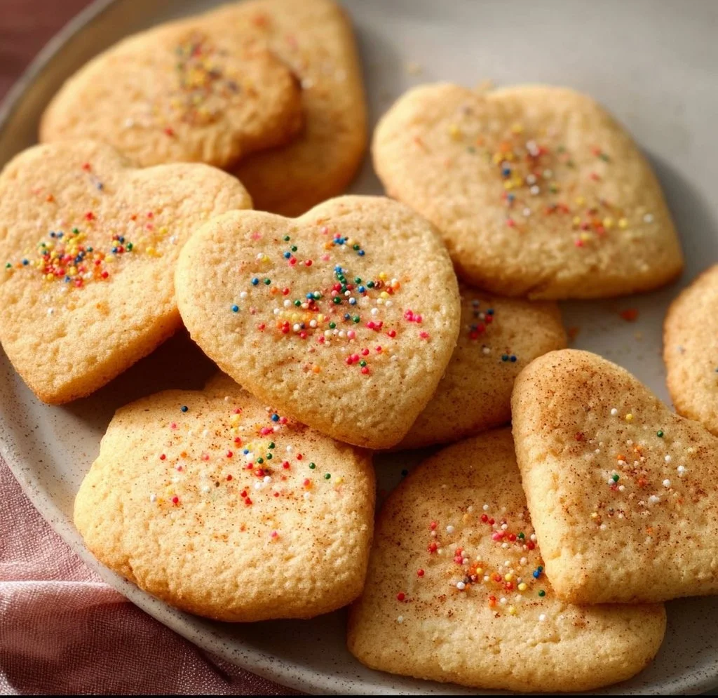 Air fryer sugar cookies freshly baked and golden brown on a plate.