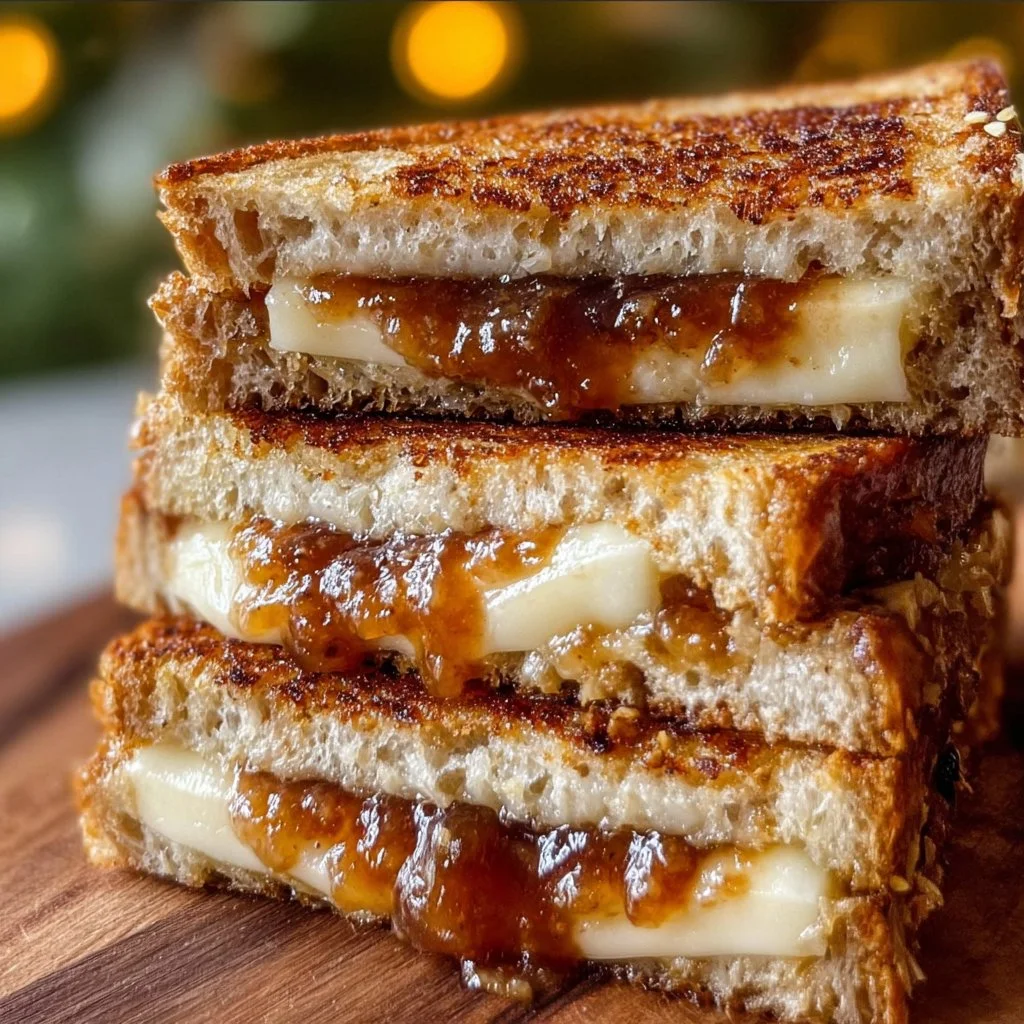 Apple Butter Brie Grilled Cheese sandwich with gooey cheese and sweet apple butter