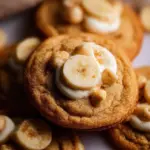 Plate of freshly baked banana pudding cookies with a creamy texture.