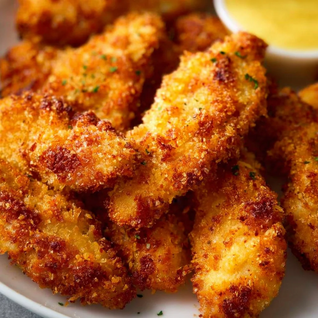 Breaded air fryer chicken tenders cooked to golden perfection