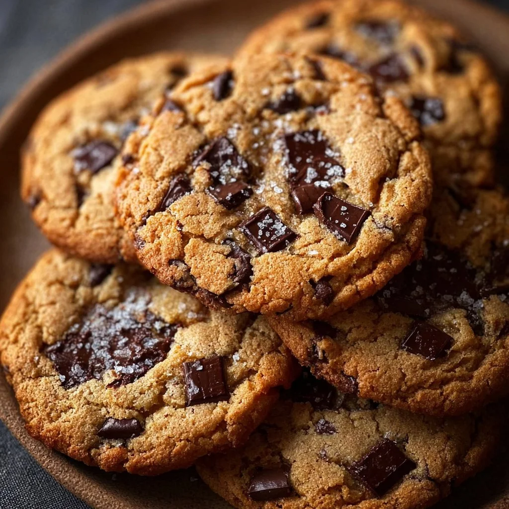 Delicious brown butter chocolate chip cookies on a plate.