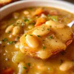 Delicious bowl of Butter Bean Soup garnished with herbs