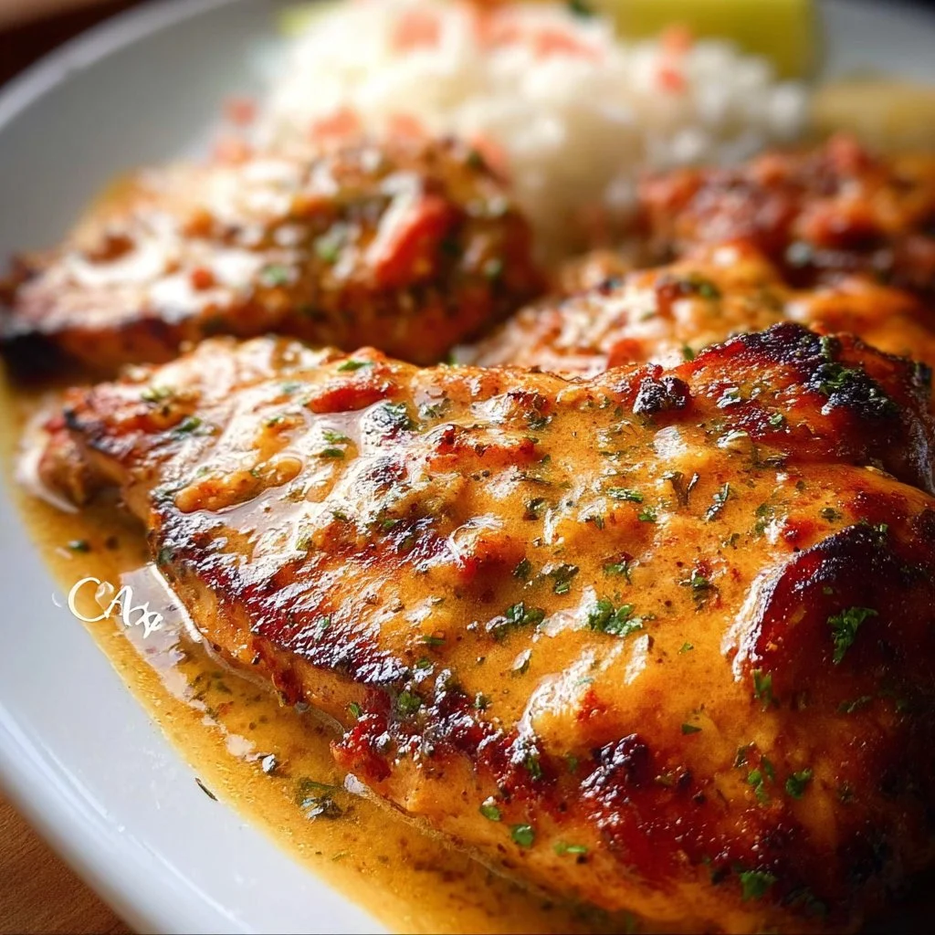 Plate of Cajun Chicken garnished with herbs and spices