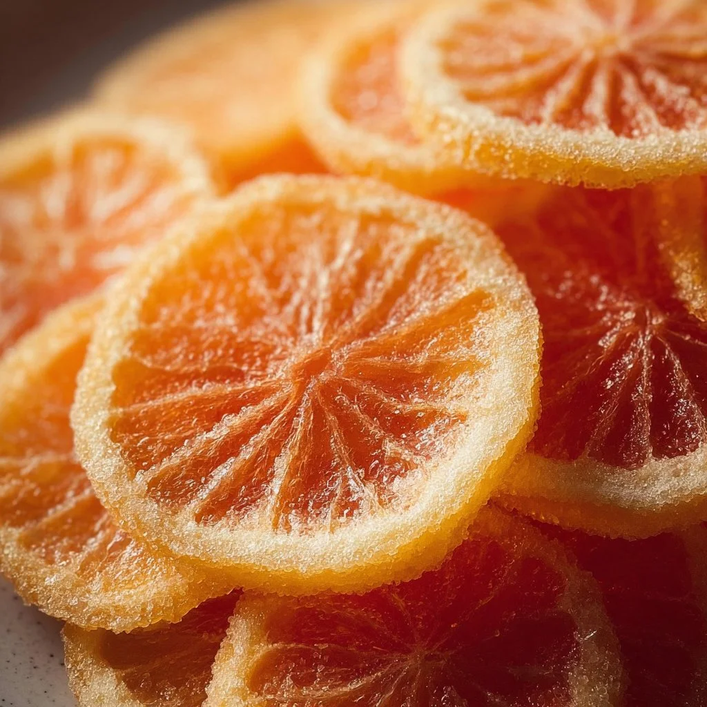 Homemade candied orange slices garnished on a plate.