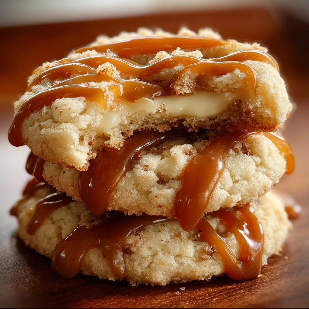 Delicious Caramel Cheesecake Cookies on a plate, perfect dessert treat.