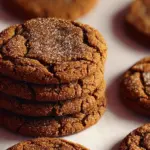 Chewy ginger molasses cookies on a plate with spices