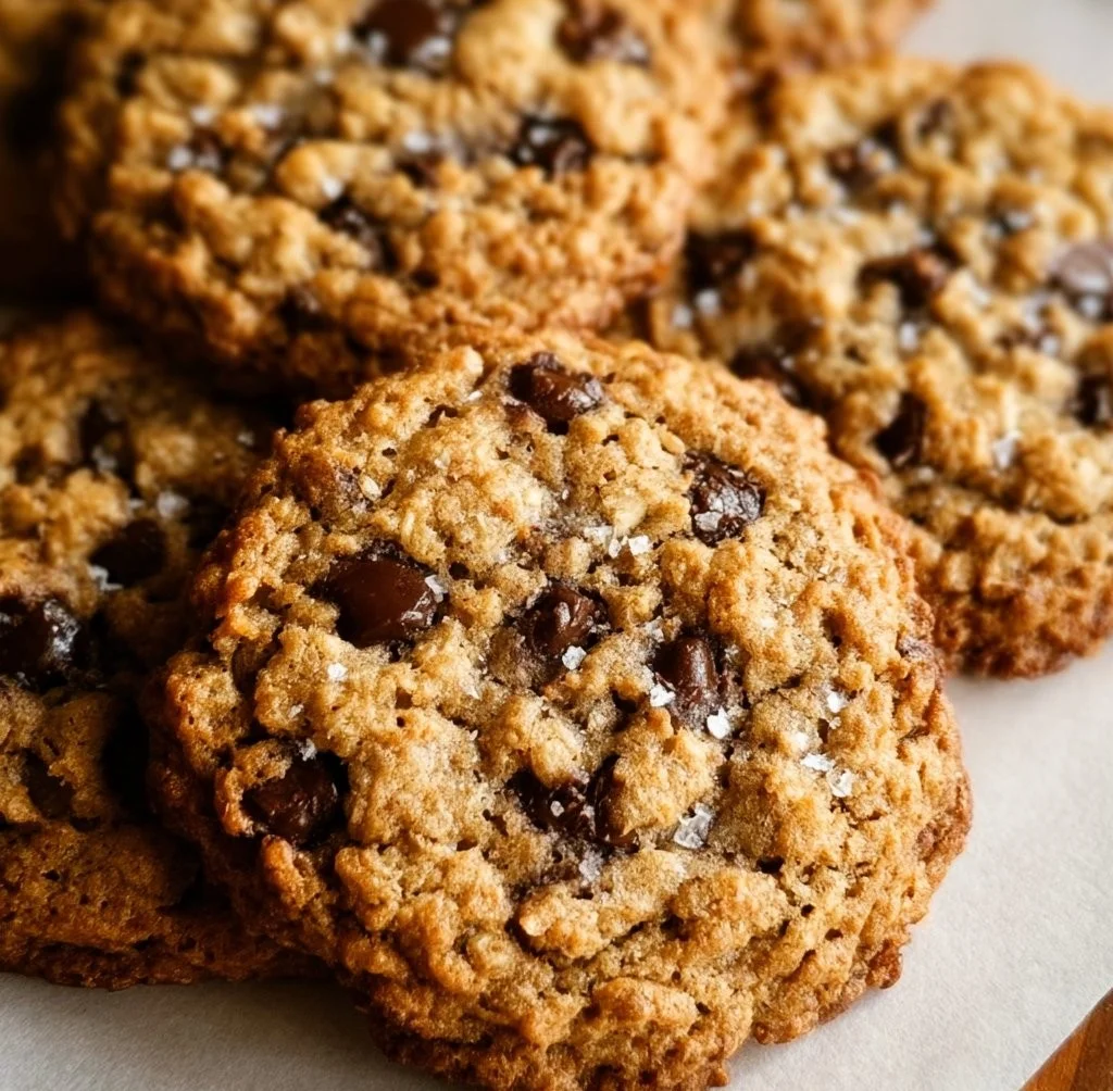 Chewy oatmeal chocolate chip cookies fresh out of the oven