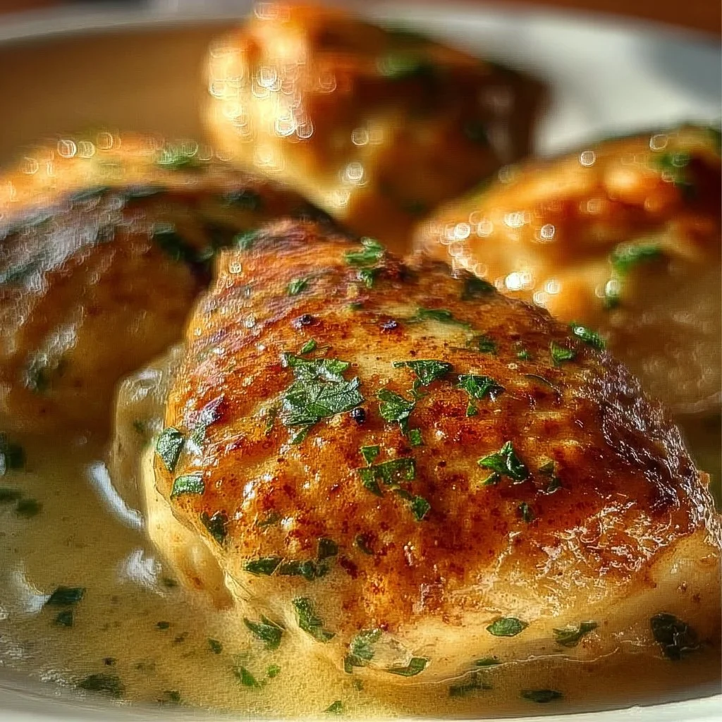 Delicious Chicken Pillows filled with cheesy chicken and herbs, ready to serve.
