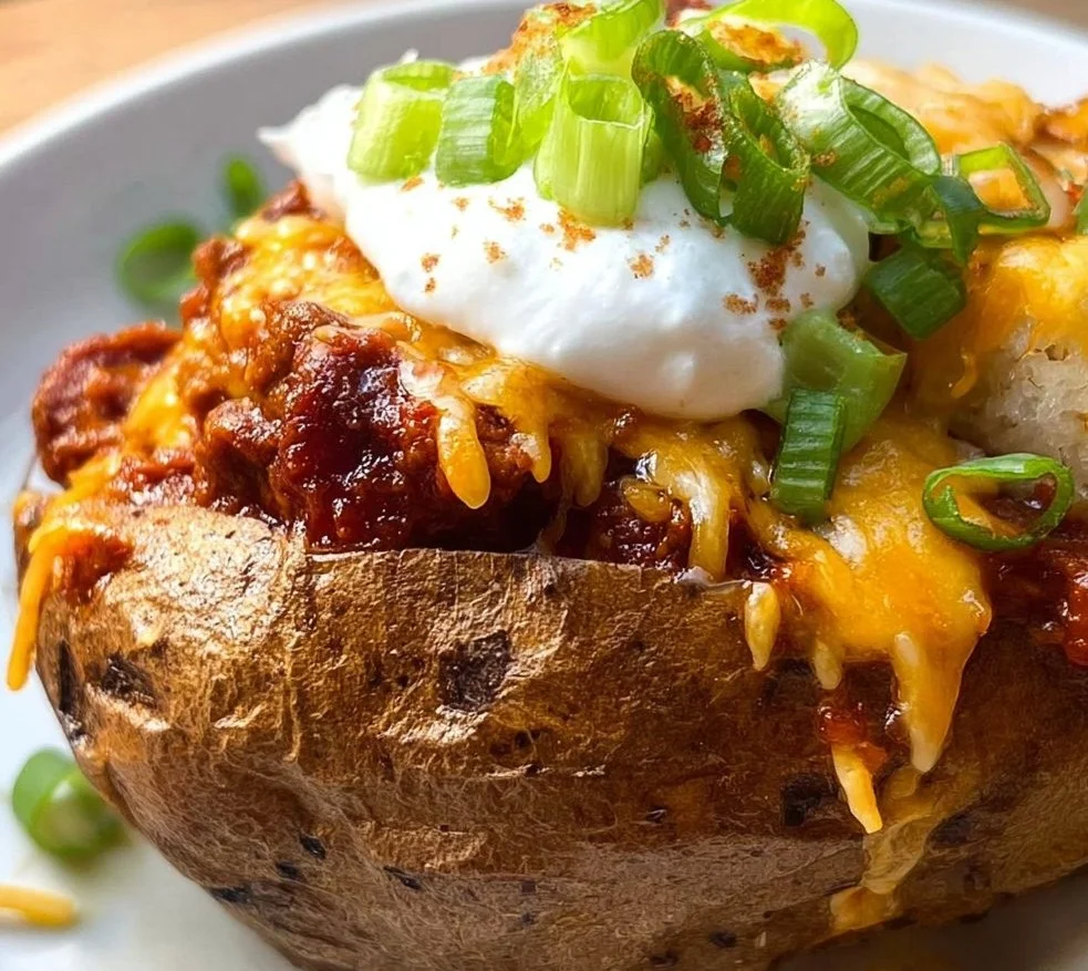 Chili Baked Potato topped with chili and cheese