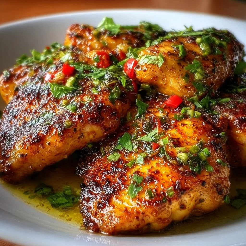 Delicious Chili Lime Chicken garnished with fresh herbs and lime wedges