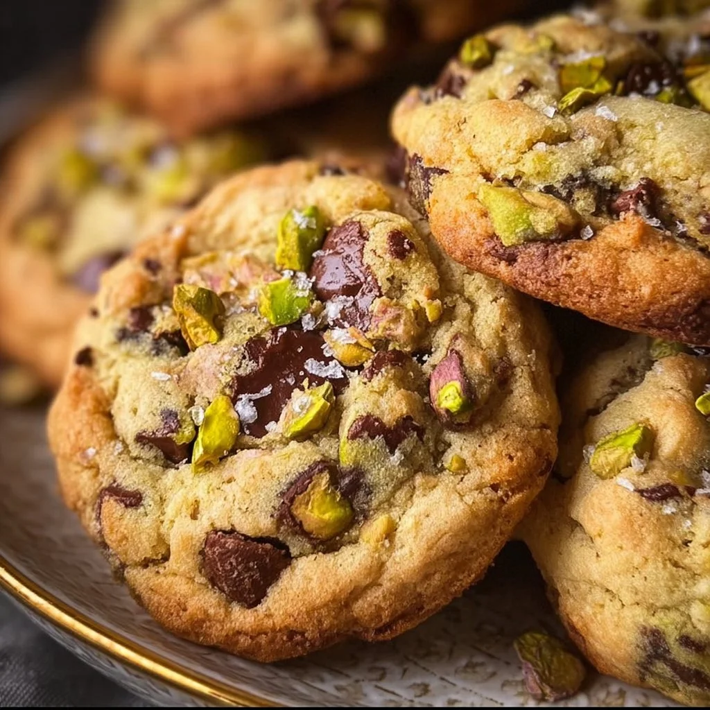 Delicious Chocolate Chip Pistachio Cookies with chocolate chunks and pistachios