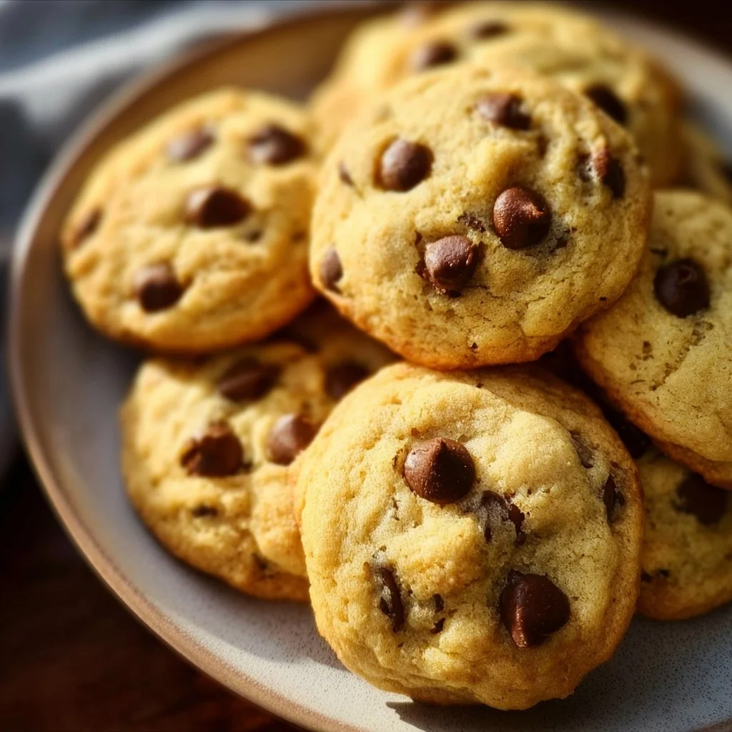 Delicious chocolate chip pudding cookies on a plate