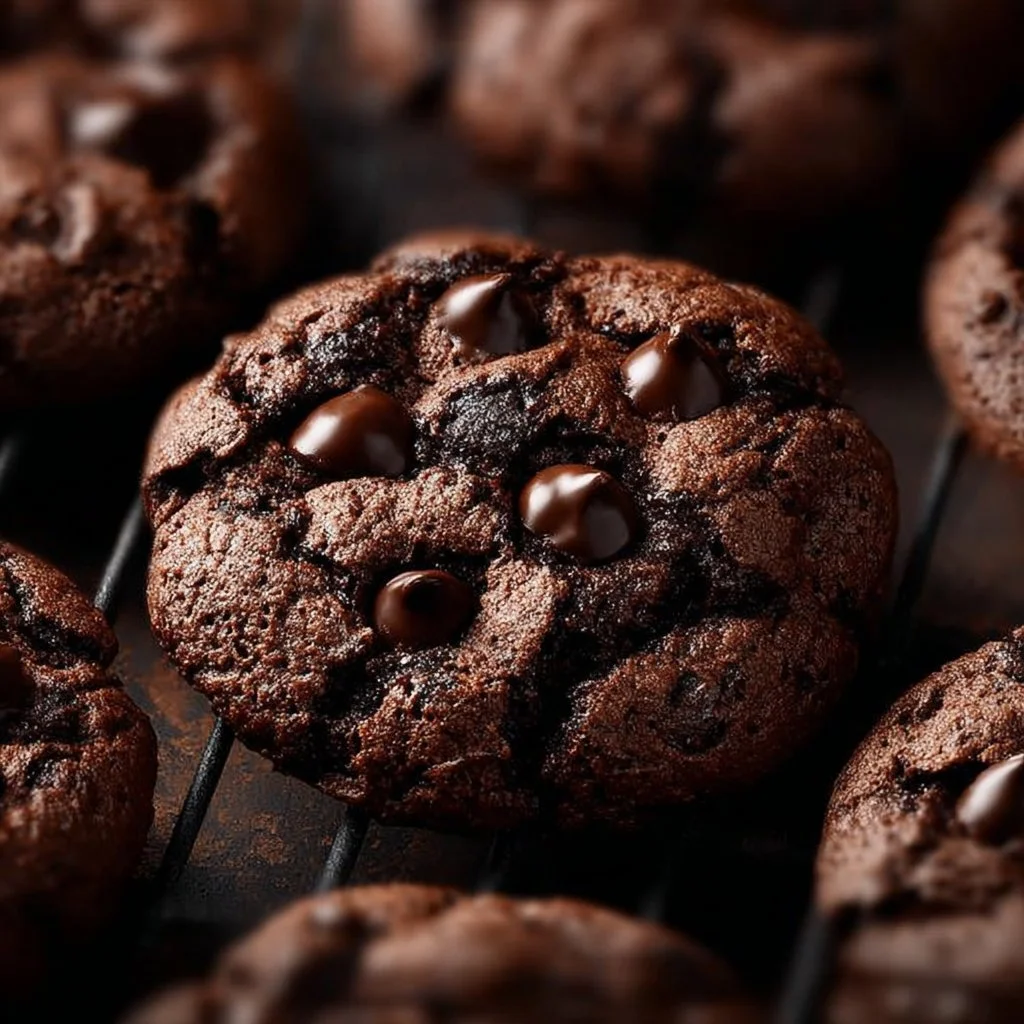 A plate of delicious double chocolate chip cookies for chocolate lovers
