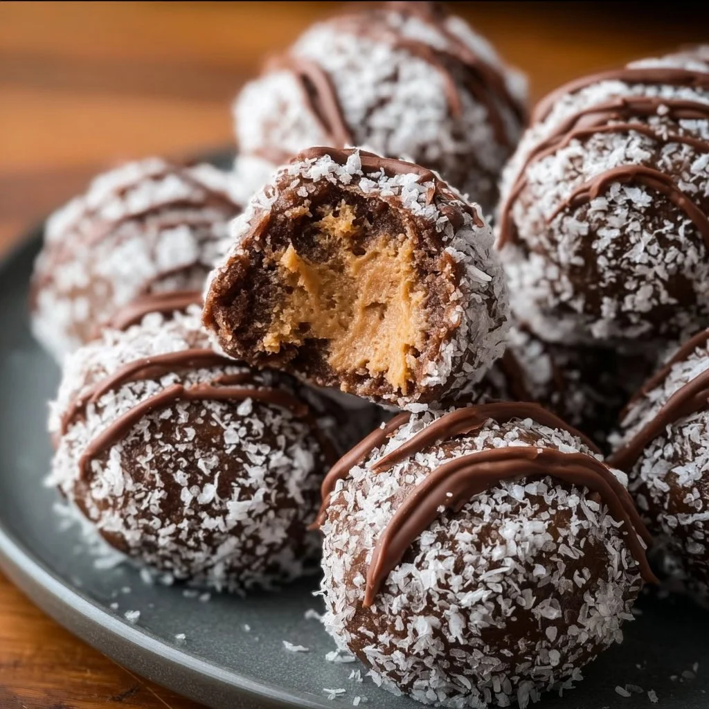 Chocolate Peanut Butter Snowballs dessert in a decorative bowl