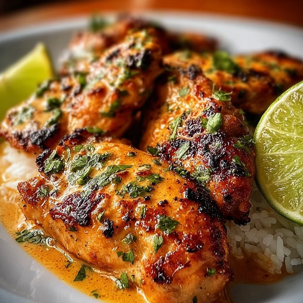 Delicious Coconut Lime Chicken Thighs garnished with fresh herbs.