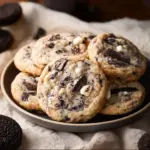 Delicious Cookies and Cream Cookies on a plate, showcasing their rich chocolate and cream layers.