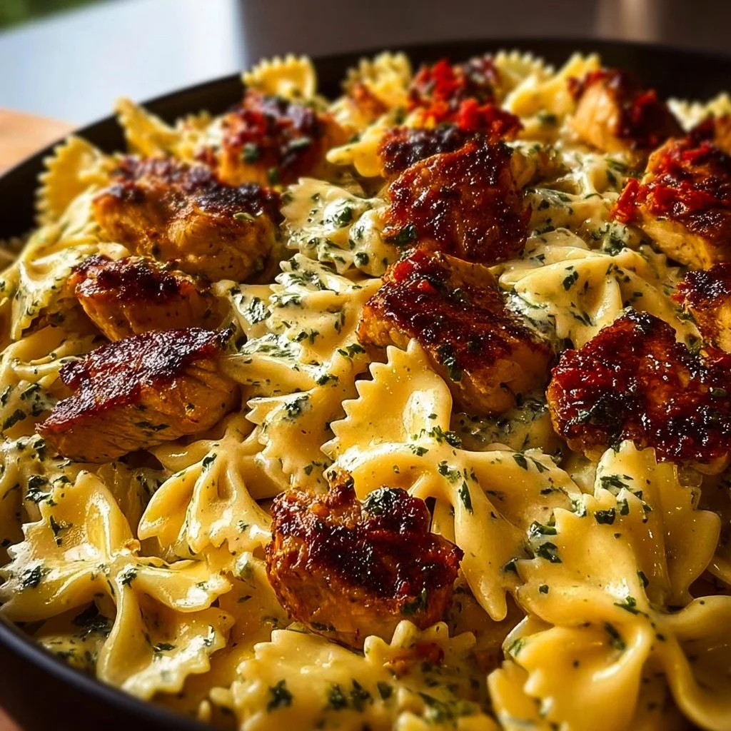 Creamy Velveeta Chicken Bowtie Pasta served in a bowl
