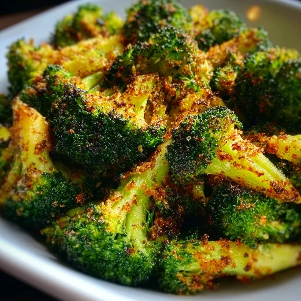 Crispy air fryer broccoli served in a bowl