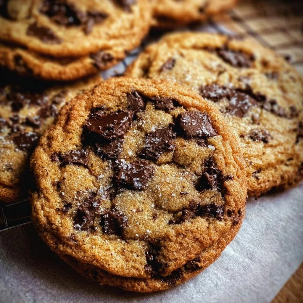 Crispy chocolate chip cookies on a cooling rack, homemade treat
