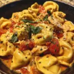 Delicious CrockPot Chicken Tortellini served in a bowl with herbs