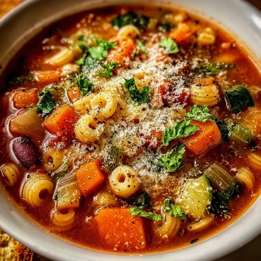 Delicious Crockpot Minestrone Soup with colorful vegetables and herbs
