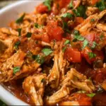 Delicious crockpot salsa chicken served with rice and toppings