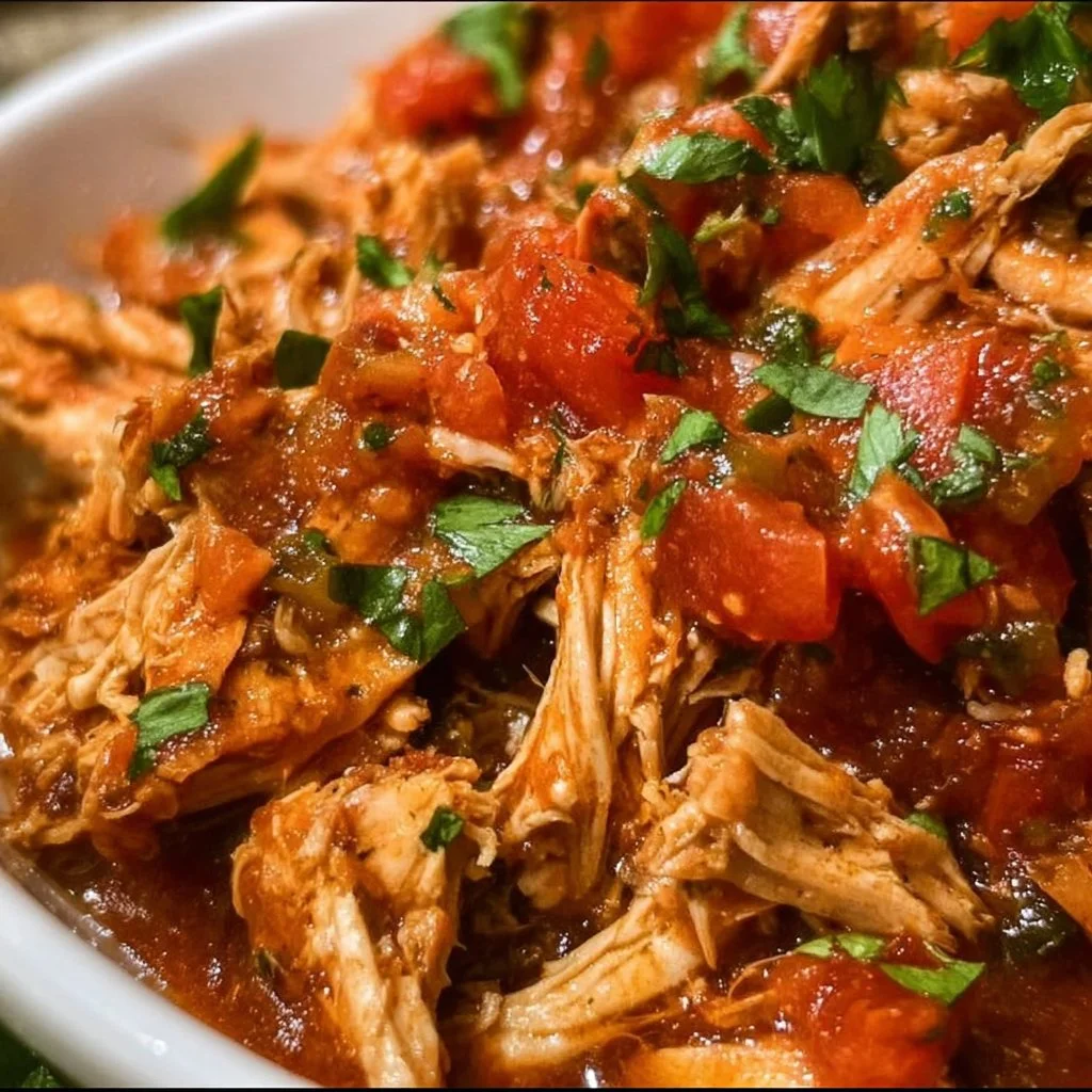 Delicious crockpot salsa chicken served with rice and toppings