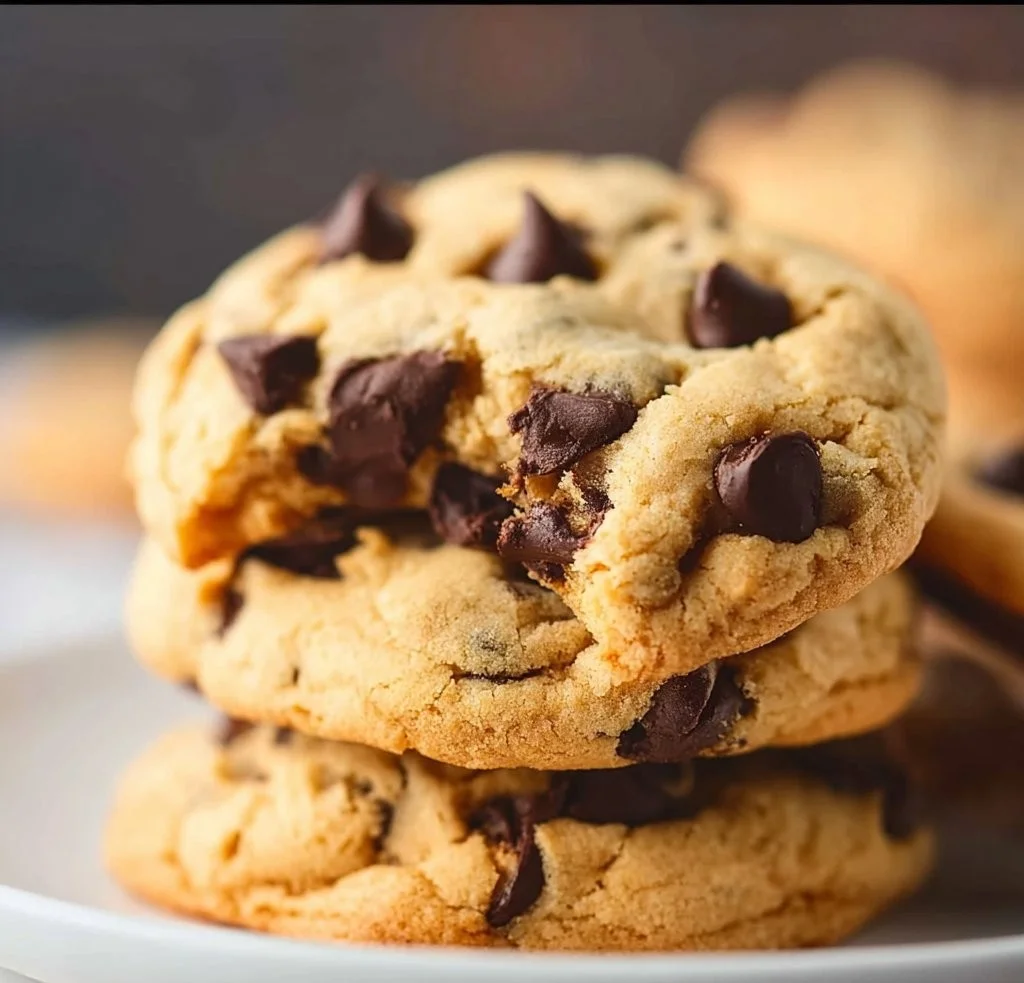 Freshly baked easy chocolate chip cookies on a plate