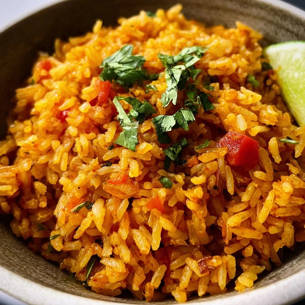 Bowl of easy Mexican rice garnished with fresh cilantro.