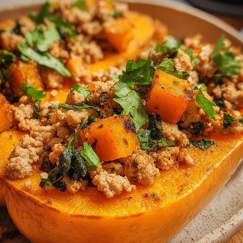 Easy roasted butternut squash with ground turkey dish