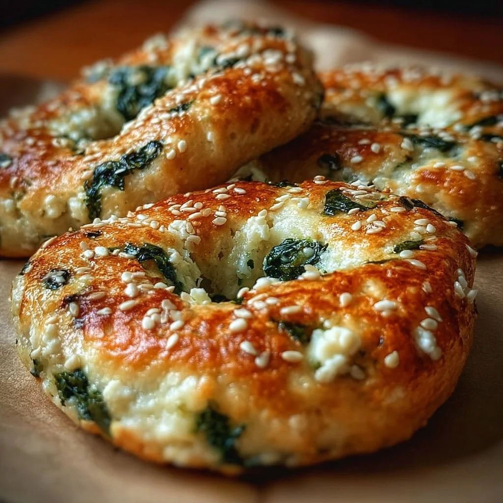 Easy spinach cottage cheese flat bagels recipe for a healthy breakfast